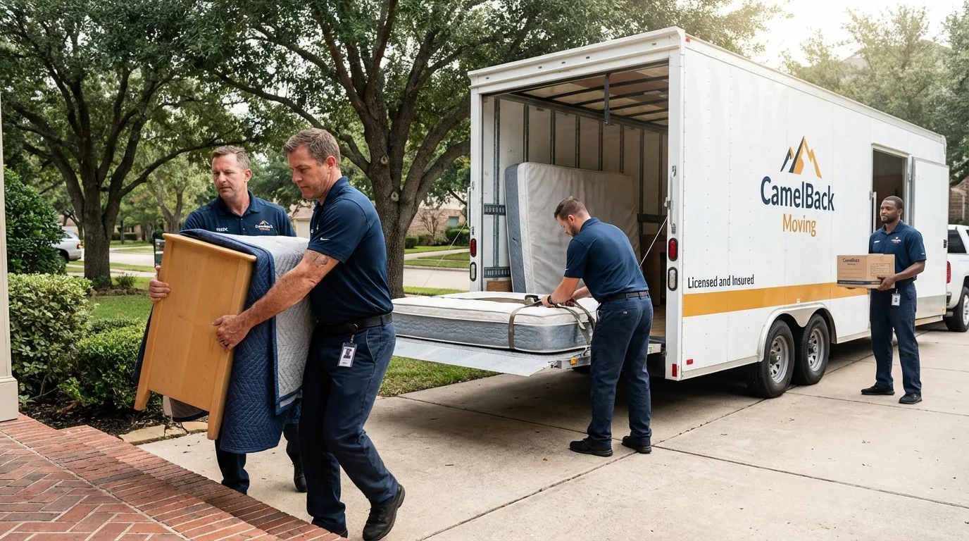 Crew loading residential truck for cross-state move from Sheridan, CA