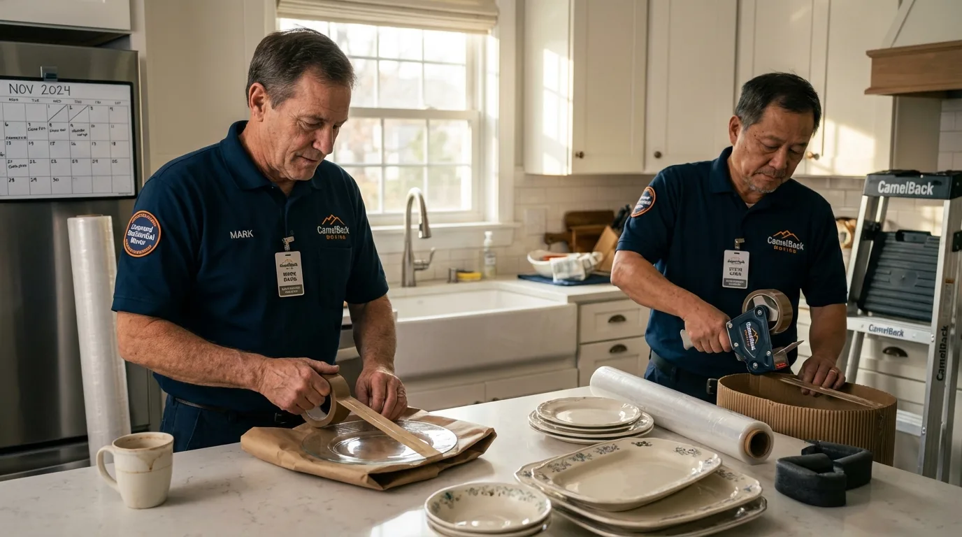 Professional crew packing kitchen dishware in Sheridan, CA